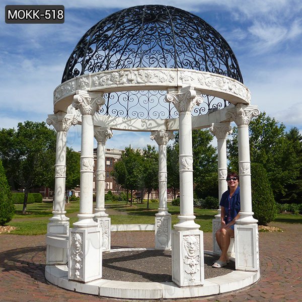 Outdoor Modern marble gazebo with Iron Dome for sale MOKK518 You Fine Art Sculpture Limited.