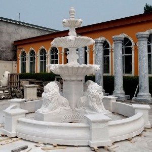 Garden 3 tier Outdoor White Marble Lion Water Fountain Garden Decor for Sale MOKK-102
