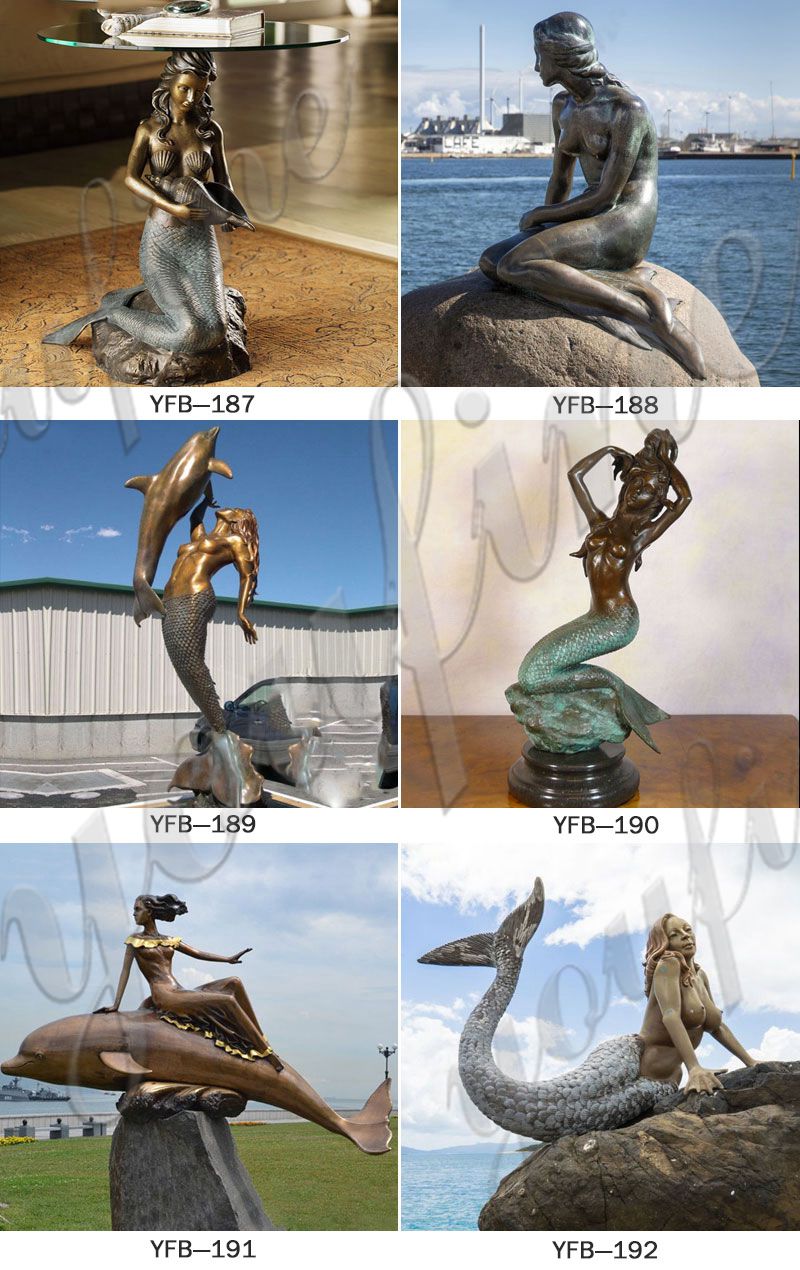 Bronze little mermaid garden statues designs 2