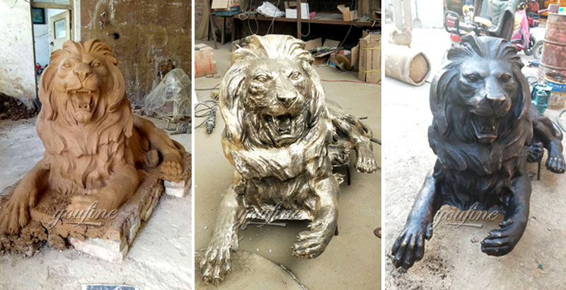 Life size custom casting bronze lion sculptures guardian outdoor lion statue for front front porch and home for sale