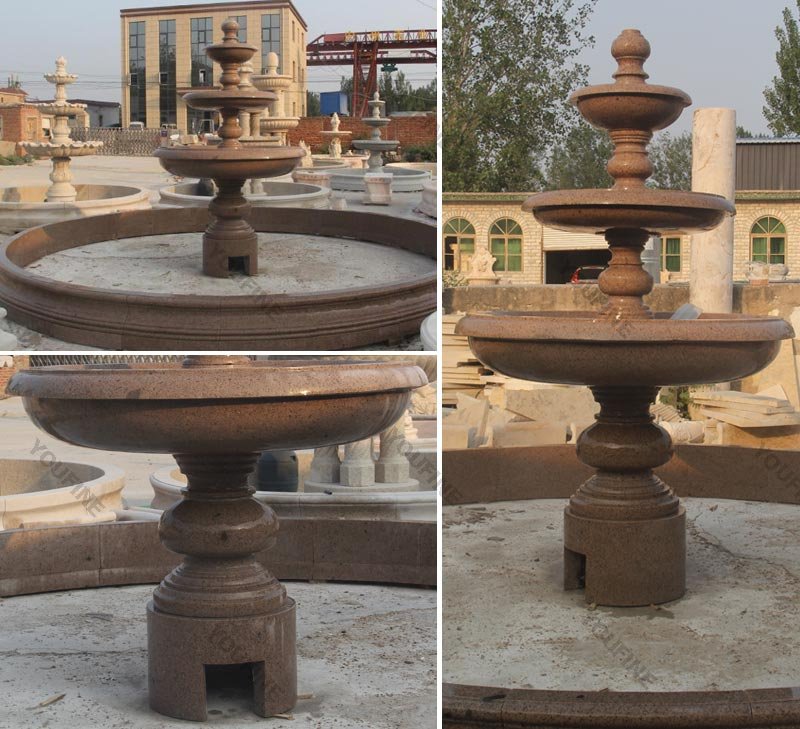 Outdoor easy hand carved garden life size three tired yellow marble fountain for backyard decor for sales