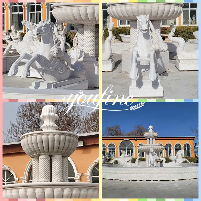 Large Exquisite Marble Fountain with Horse Statue for sale