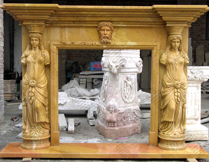 life size antique fireplace mantels with woman statue carved design for sale
