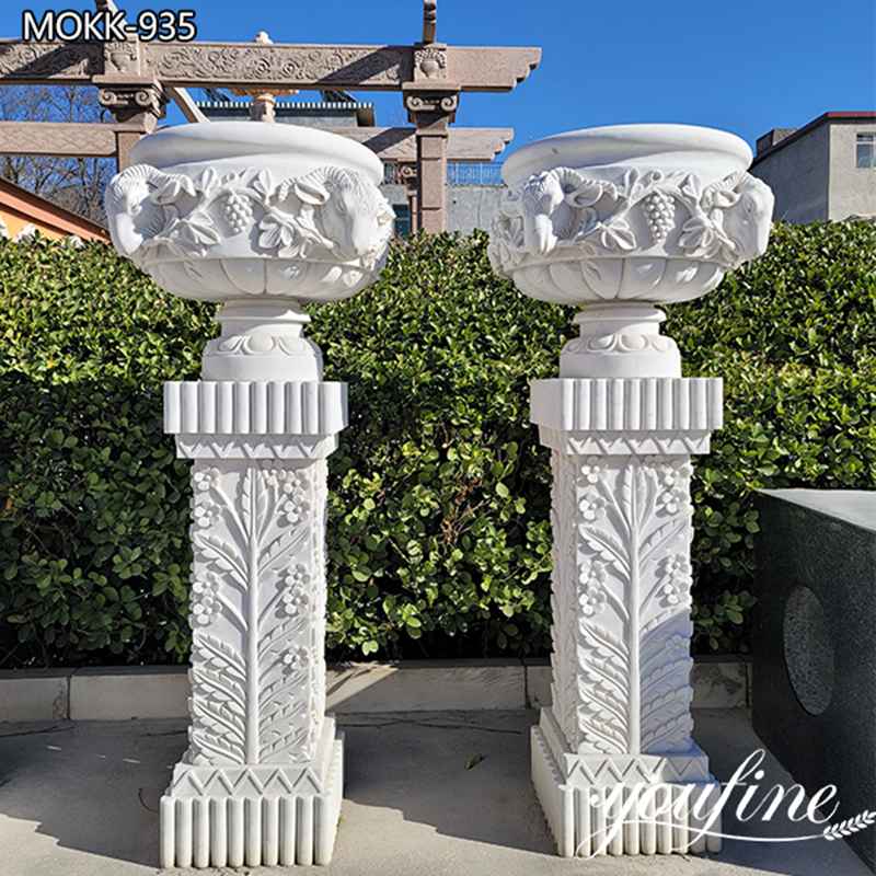 Hand Carved White Marble Planter Outdoor High Quality Decor for Sale MOKK-935