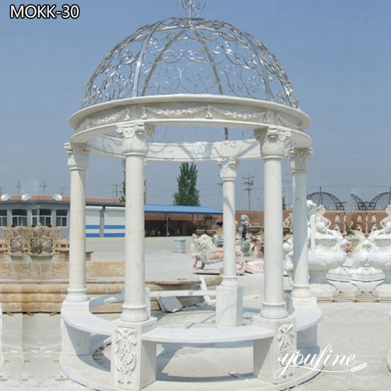 Outdoor Garden White Marble Gazebo with Silver Iron Top for Sale MOKK-30