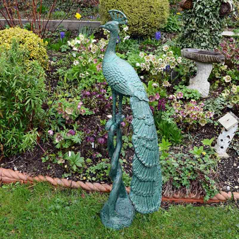 Bronze peacock garden statue-1