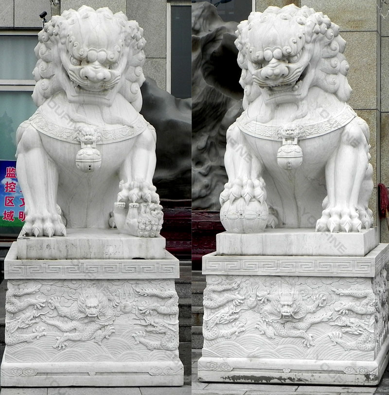 Life size garden statue chinese guardian lions marble foo dog statues design for entrance for sale
