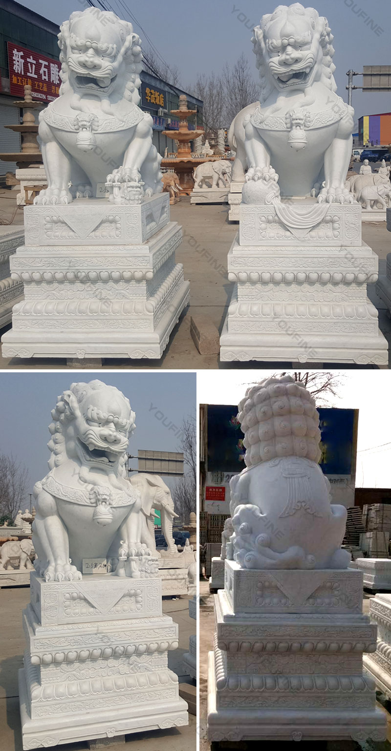 guardian lion white marble foo dog statues for sale for driveway