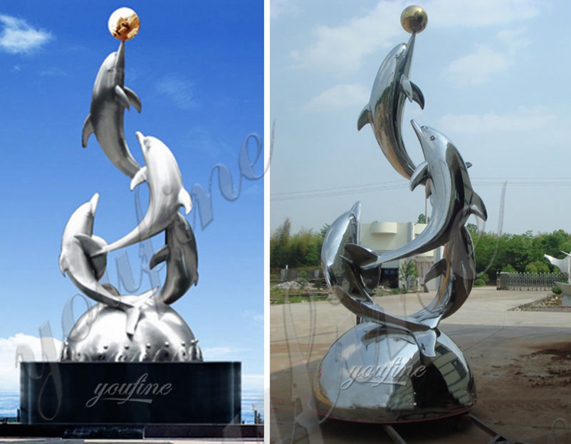outdoor metal dolphin statue-3