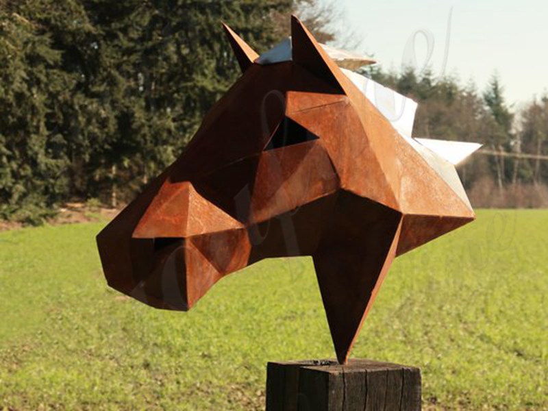 Corten Steel Geometric Horse Sculpture Modern Metal Decor for Sale CSS-653