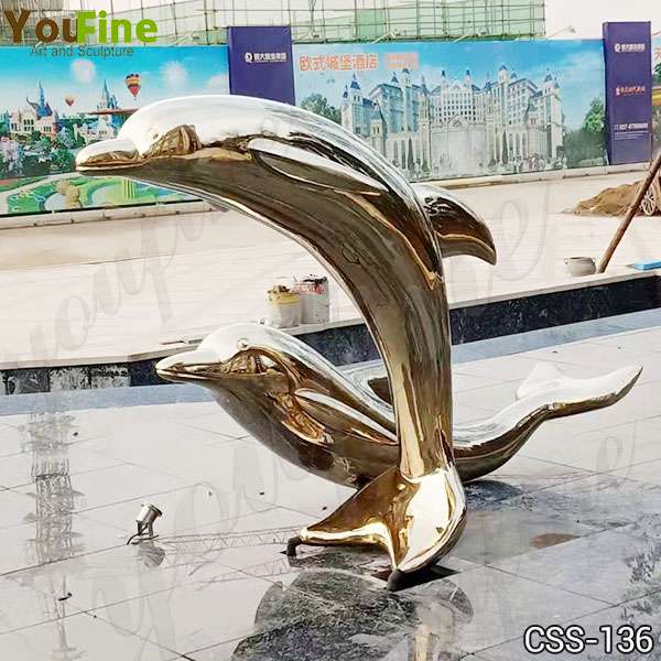 New Design Champagne Stainless Steel Dolphin Sculpture for Outdoor Decor CSS-136