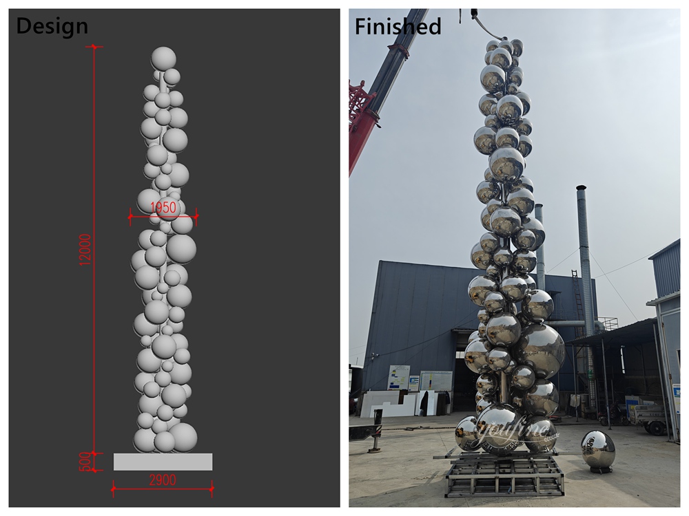 12-Meter-Tall Stainless Steel Ball Column Sculpture Project