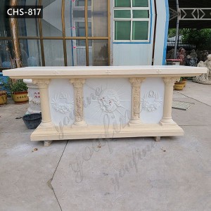  » Catholic Cream Marble Church Altar with Jesus Design for Sale CHS-817