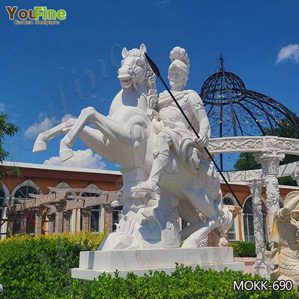 Large Roman White Marble Warrior with Horse Statue for Sale MOKK-690
