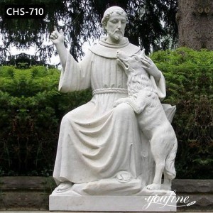  » Outdoor Catholic Marble St Francis with Wolf Statue for Sale CHS-710