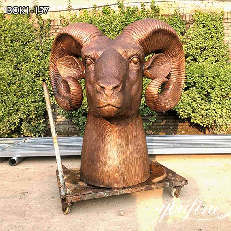 Garden Bronze Sheep Head Sculpture Decor for Sale BOK1-157