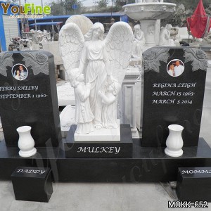 Hand Carved Memorial Marble Angel with Children Headstones for Sale MOKK-652