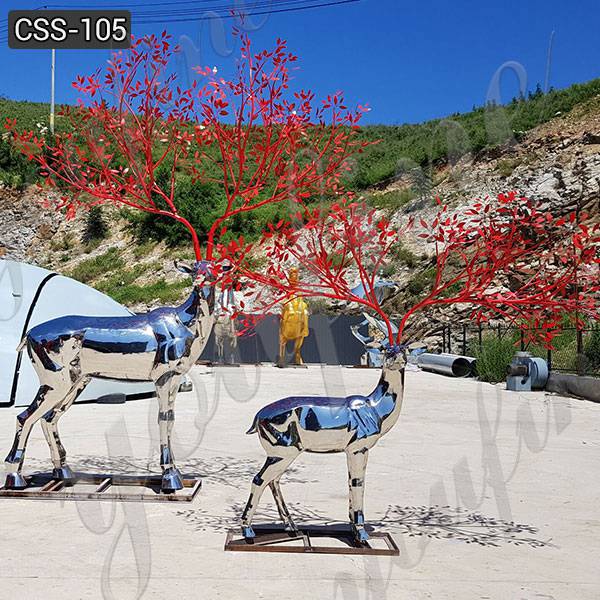 High Polished Custom Stainless Steel Deer Sculpture Metal Yard Decor for Sale CSS-105