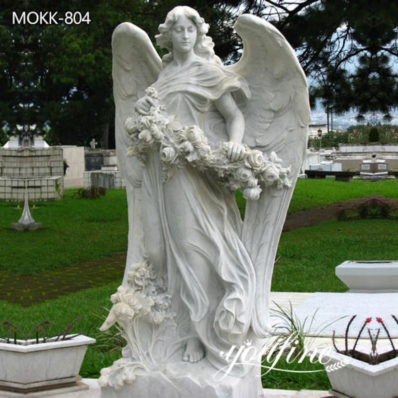 Life-size Marble Angel Statue with Flower for Sale MOKK-804