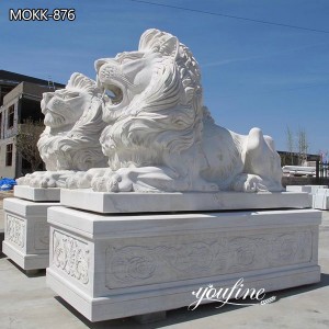 White Marble Lion Statue for Front Porch for Sale MOKK-876