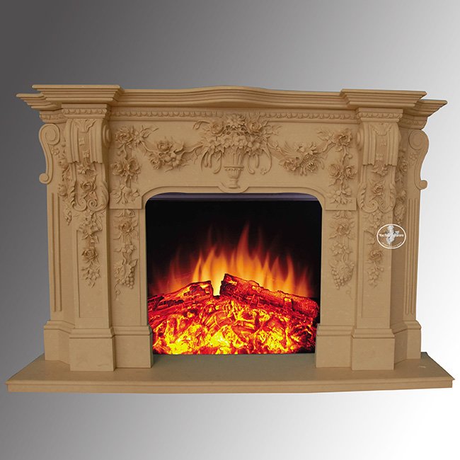 Decorative Hand Carved Freestanding Beige Marble French Fireplace