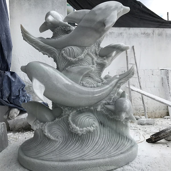 Outdoor garden decor marble dolphin sculpture for sale