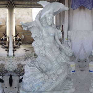 Hot sale polished hand carved marble dolphin statue for sale