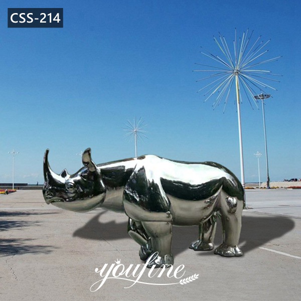 High Quality Large Stainless Steel Rhino Sculpture Yard Decor for Sale CSS-214