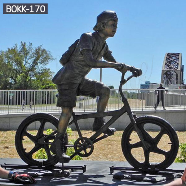 Metal Yard Decorations Bronze Figure Statue Bronze Statues for Garden Bronze Boy Ridding Bicycle Sculpture BOKK-170