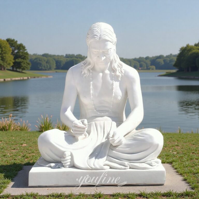 4 Feet Sitting Marble Kripalu Maharaj Statue for Outdoor Decor