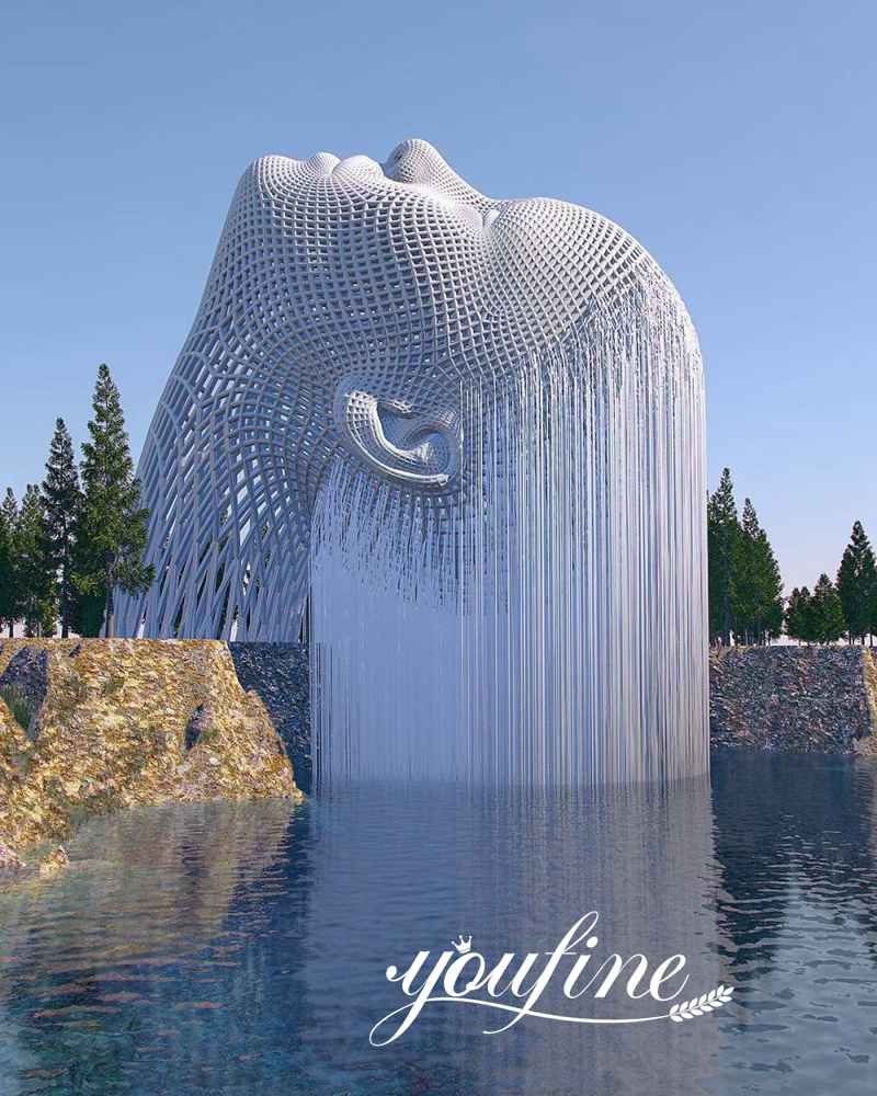 Modern Stainless Steel Wire Sculpture Woman Washing Hair Pool Decor