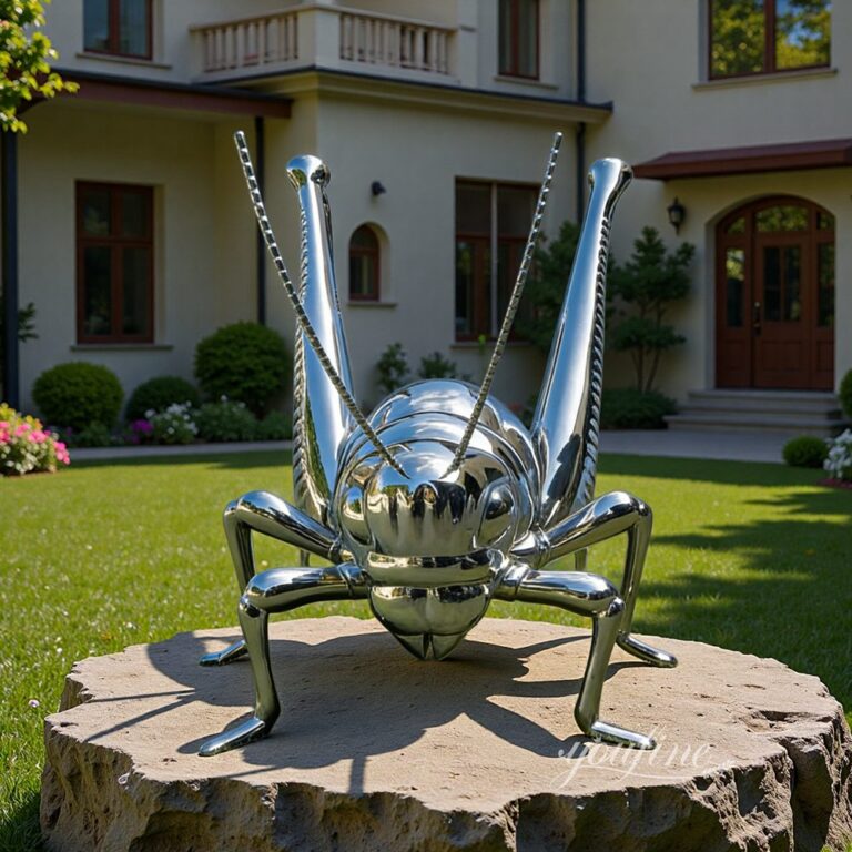 43 Inch Stainless Steel Metal Grasshopper Sculpture for Garden Decor