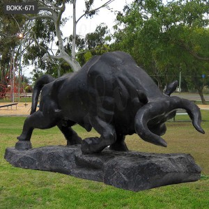 Life-size Antique Bronze Bull Statue Legendary Charging Bull For Sale BOKK-671