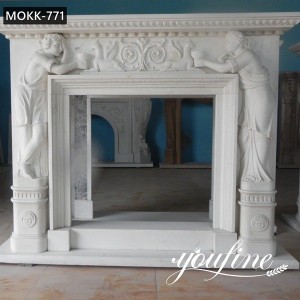 Hand Carved White Marble Fireplace Surround with Figure and Bird Designs for Sale MOKK-771