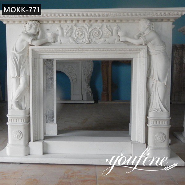  » Hand Carved White Marble Fireplace Surround with Figure and Bird Designs for Sale MOKK-771 Featured Image