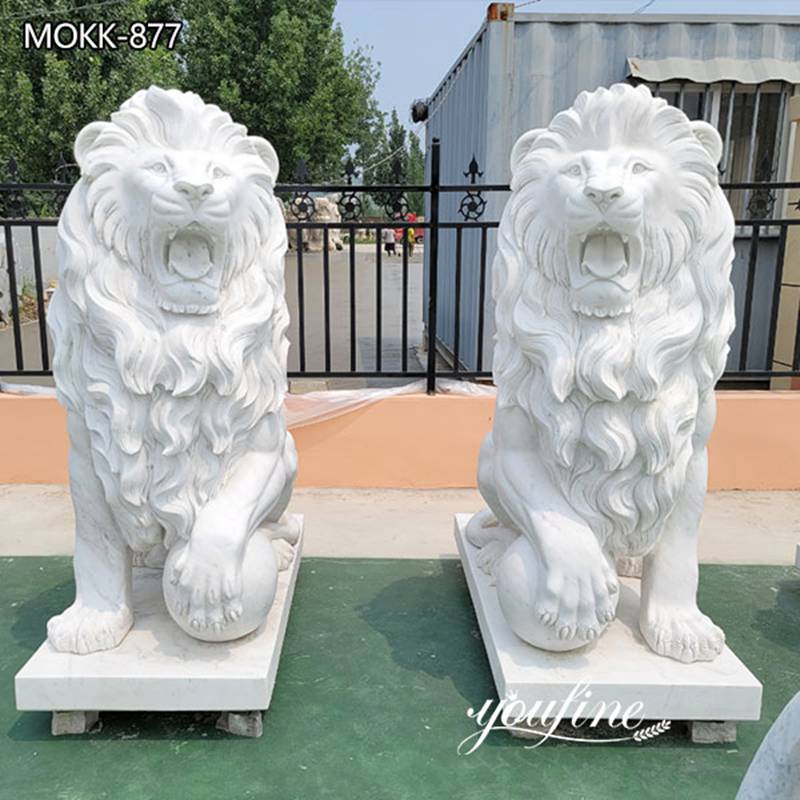 Natural White Marble Lion Statue Outdoor Decor for Sale MOKK-877