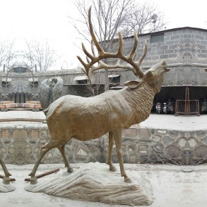 Beautiful handmade bronze reindeer statue outdoor