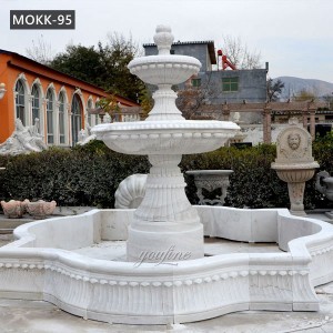 Outdoor Two Tiered White Marble Water Fountain for Front Yard Factory Supply MOKK-95