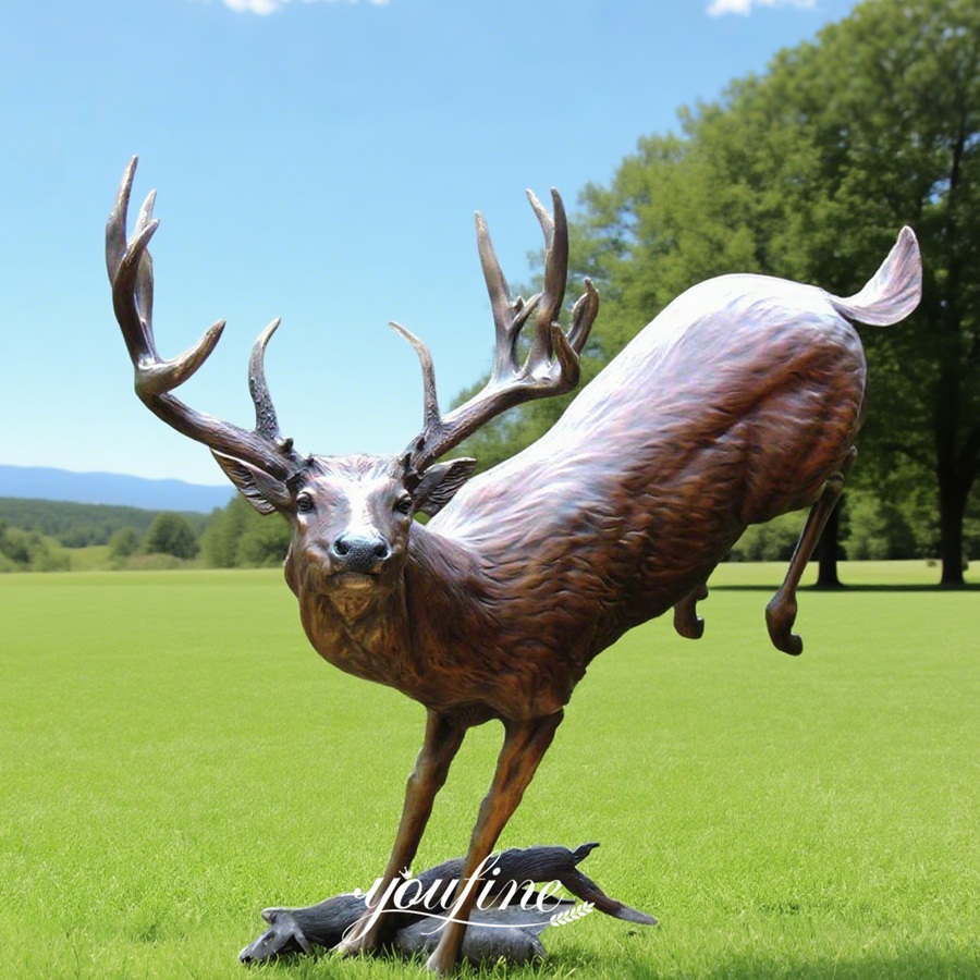 6 Feet Height Large Bronze Whitetail Deer Sculpture for Lawn Decor