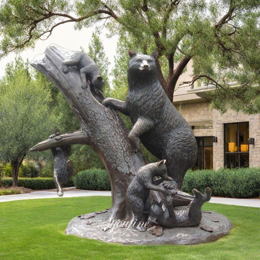 Outdoor Decor 6 Feet Tall Bronze Bear Climbing Tree Statue