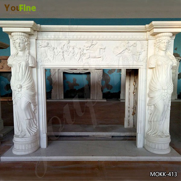 Hand Carved Statuary White Marble Fireplace Surrounds for Sale MOKK-413
