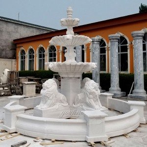 White Marble Lion Water Fountain