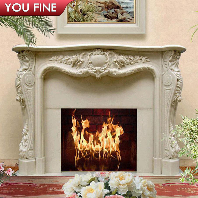 Customized White Marble Fireplace Mantel for Home Decoration MOKK-905