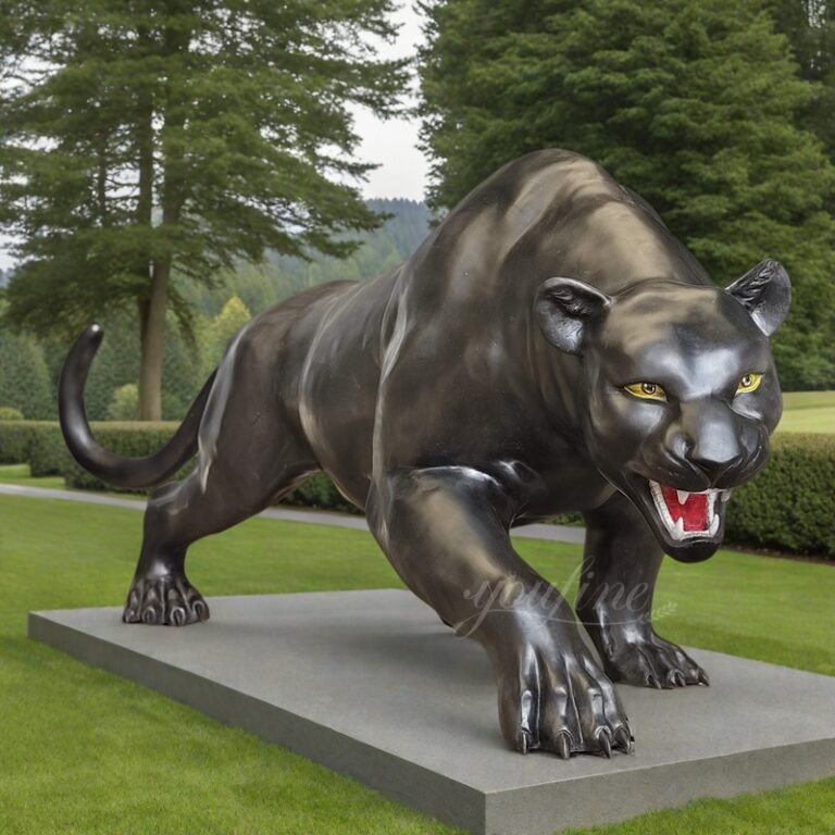 79 Inch Long Large Black Panther Statue for Outdoor Decor