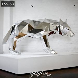 Modern Geometric Metal Mirror Wolf Sculpture for Sale CSS-53