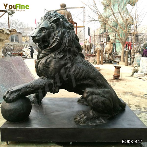 Large Outdoor Bronze Lion Statue Front Porch for Decoration Supplier BOKK-447