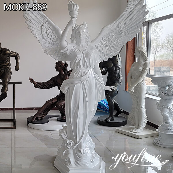 Natural White Marble Angel Statue Holding the Torch Factory Supply MOKK-889