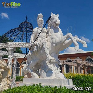  » Large Roman White Marble Warrior with Horse Statue for Sale MOKK-690