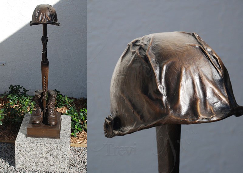 Fallen Soldier Memorial Statue with Helmet Rifle Boots