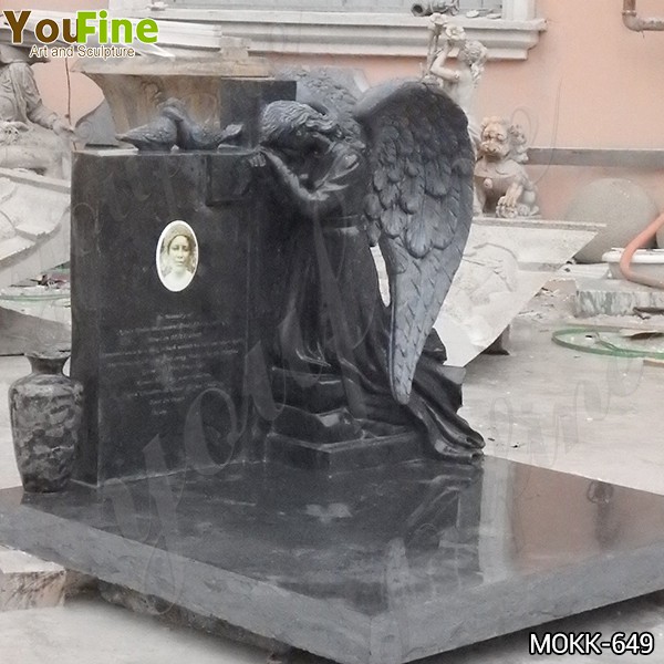 Black Granite Memorial Headstone Grave Angel Ornaments Manufacture MOKK-649